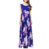 Women One-piece Sleeveless Long Dress Bohemia Print Chiffon Summer Beach Dress Breathable Beachwear Sundress
