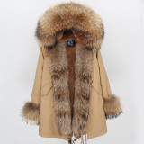 mini True Fur Parka women jacket winter Hooded Warm raccoon fur coat  Natural raccoon fur casual Parkasfaux fur coatLining