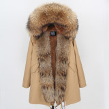 mini True Fur Parka women jacket winter Hooded Warm raccoon fur coat  Natural raccoon fur casual Parkasfaux fur coatLining