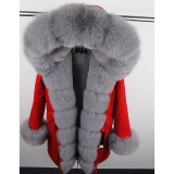 MaoMaoKong natural real fox fur Jacke coat Real Fox Fur Collar Cuff Hooded Coat Short Parka Long Camouflage winter jacket