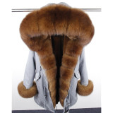 MaoMaoKong natural real fox fur Jacke coat Real Fox Fur Collar Cuff Hooded Coat Short Parka Long Camouflage winter jacket