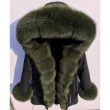 MaoMaoKong natural real fox fur Jacke coat Real Fox Fur Collar Cuff Hooded Coat Short Parka Long Camouflage winter jacket