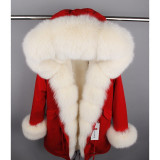 MaoMaoKong natural real fox fur Jacke coat Real Fox Fur Collar Cuff Hooded Coat Short Parka Long Camouflage winter jacket
