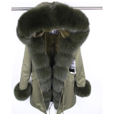 MaoMaoKong natural real fox fur Jacke coat Real Fox Fur Collar Cuff Hooded Coat Short Parka Long Camouflage winter jacket