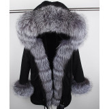 MaoMaoKong natural real fox fur Jacke coat Real Fox Fur Collar Cuff Hooded Coat Short Parka Long Camouflage winter jacket