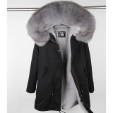 MaoMaoKong natural real fox fur Jacke coat Real Fox Fur Collar Cuff Hooded Coat Short Parka Long Camouflage winter jacket