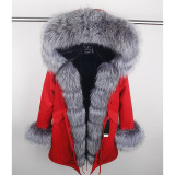 MaoMaoKong natural real fox fur Jacke coat Real Fox Fur Collar Cuff Hooded Coat Short Parka Long Camouflage winter jacket