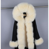 MaoMaoKong natural real fox fur Jacke coat Real Fox Fur Collar Cuff Hooded Coat Short Parka Long Camouflage winter jacket