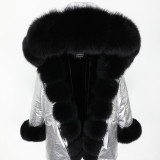 MaoMaoKong natural real fox fur Jacke coat Real Fox Fur Collar Cuff Hooded Coat Short Parka Long Camouflage winter jacket