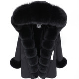 MaoMaoKong natural real fox fur Jacke coat Real Fox Fur Collar Cuff Hooded Coat Short Parka Long Camouflage winter jacket
