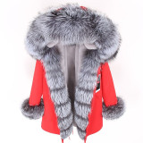 MaoMaoKong natural real fox fur Jacke coat Real Fox Fur Collar Cuff Hooded Coat Short Parka Long Camouflage winter jacket