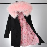 2018 new fashion women luxurious Large raccoon fur collar hooded coat warm Fox fur liner parkas long winter jacket top quality