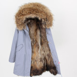 2018 new fashion women luxurious Large raccoon fur collar hooded coat warm Fox fur liner parkas long winter jacket top quality