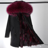 2018 new fashion women luxurious Large raccoon fur collar hooded coat warm Fox fur liner parkas long winter jacket top quality