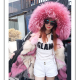 2018 new fashion women luxurious Large raccoon fur collar hooded coat warm Fox fur liner parkas long winter jacket top quality