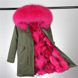 2018 new fashion women luxurious Large raccoon fur collar hooded coat warm Fox fur liner parkas long winter jacket top quality