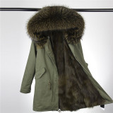 2018 new fashion women luxurious Large raccoon fur collar hooded coat warm Fox fur liner parkas long winter jacket top quality