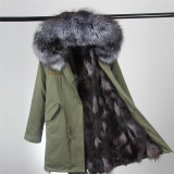2018 new fashion women luxurious Large raccoon fur collar hooded coat warm Fox fur liner parkas long winter jacket top quality