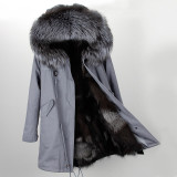 2018 new fashion women luxurious Large raccoon fur collar hooded coat warm Fox fur liner parkas long winter jacket top quality