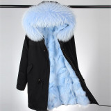 2018 new fashion women luxurious Large raccoon fur collar hooded coat warm Fox fur liner parkas long winter jacket top quality