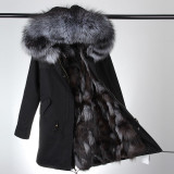 2018 new fashion women luxurious Large raccoon fur collar hooded coat warm Fox fur liner parkas long winter jacket top quality