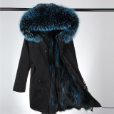 2018 new fashion women luxurious Large raccoon fur collar hooded coat warm Fox fur liner parkas long winter jacket top quality