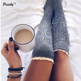 Fashion Ladies Knee High Lace Socks Women Over Knee Socks Thigh High Thick Lovely Girl Knitting Long Stockings