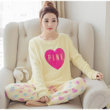 Flannel  Long Sleeved Pant Women Pajama Sets Cartoon Animal O-Neck Warm Coral Velvet Women's Suit 2018 Winter Fashion Sleepwear