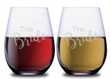 The Bride & The Bride Elegant Wedding Stemless Couples WineGlass Set of 2 [Let's toast to a beautiful couple!]