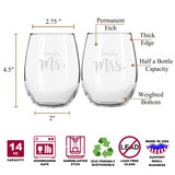 Her Mr. & His Mrs. Elegant Stemless Couples WineGlass Set of 2 [Because love has never been so perfect!]