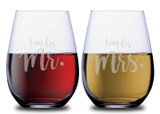 Her Mr. & His Mrs. Elegant Stemless Couples WineGlass Set of 2 [Because love has never been so perfect!]