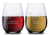 The New Manager & Under New Management Funny Bride & Groom Stemless Couples WineGlass Set of 2 [Love has never been so hilarious!]