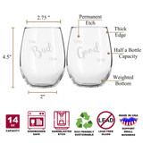 The Bad One & The Good One Funny Stemless Couples WineGlass Set of 2 [Because opposites attract!]