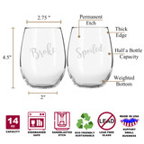 Broke & Spoiled Hilariously Sarcastic Stemless Couples WineGlass Set of 2 [Funny AND True!]
