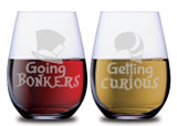 Alice's Bonkers & Curious Wonderland Stemless Couples WineGlass Set of 2 [We're Going MAD For These!]