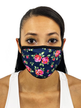 Navy Roses Face Mask With Filter Pocket