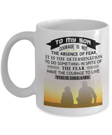 To my son: Courage is not the absence of fear, it is the determination to do something in spite of the fear. Have the courage to live your dreams. 965