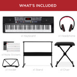 Electronic Keyboard - Key Electronic Keyboard w/ Light-Up Keys, 3 Teaching Modes, H-Stand, Stool, Headphones - Black