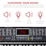 Electronic Keyboard - Key Electronic Keyboard w/ Light-Up Keys, 3 Teaching Modes, H-Stand, Stool, Headphones - Black