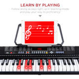 Electronic Keyboard - Key Electronic Keyboard w/ Light-Up Keys, 3 Teaching Modes, H-Stand, Stool, Headphones - Black