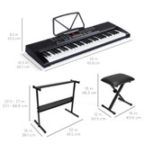 Electronic Keyboard - Key Electronic Keyboard w/ Light-Up Keys, 3 Teaching Modes, H-Stand, Stool, Headphones - Black
