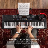 Electronic Keyboard - Key Electronic Keyboard w/ Light-Up Keys, 3 Teaching Modes, H-Stand, Stool, Headphones - Black