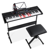 Electronic Keyboard - Key Electronic Keyboard w/ Light-Up Keys, 3 Teaching Modes, H-Stand, Stool, Headphones - Black