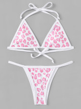 Pink Leopard - Self Tie Top With Tanga Bikini