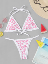 Pink Leopard - Self Tie Top With Tanga Bikini