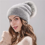 winter beanie knitted faux fur pom pom