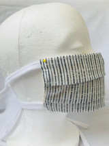 Pleated”Acapulco” Blue vertical stripes face mask with tie backs