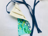 “Happy Summer” Blue green Pleated floral Face Mask with tie back cords