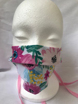 “Garden” Pink floral Pleated Face Mask with Tie Backs