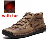Vintage Leather Warm Snow Men's Ankle  Boots